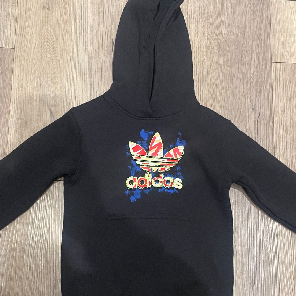Adidas Kids Black Hoodie with Vibrant Logo